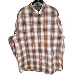 Woolrich Men's Brown Plaid Long Sleeve Button Down Shirt Sz L, Pockets & Venting